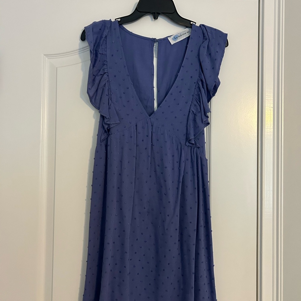 Elegant Blue Ruffle Sleeve Dress
